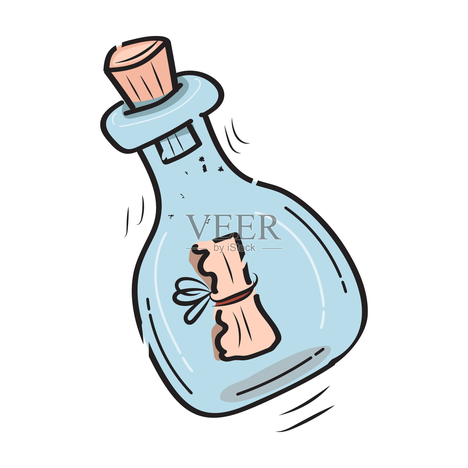 卡通风格的瓶中信息，海盗邮件设计元素图片