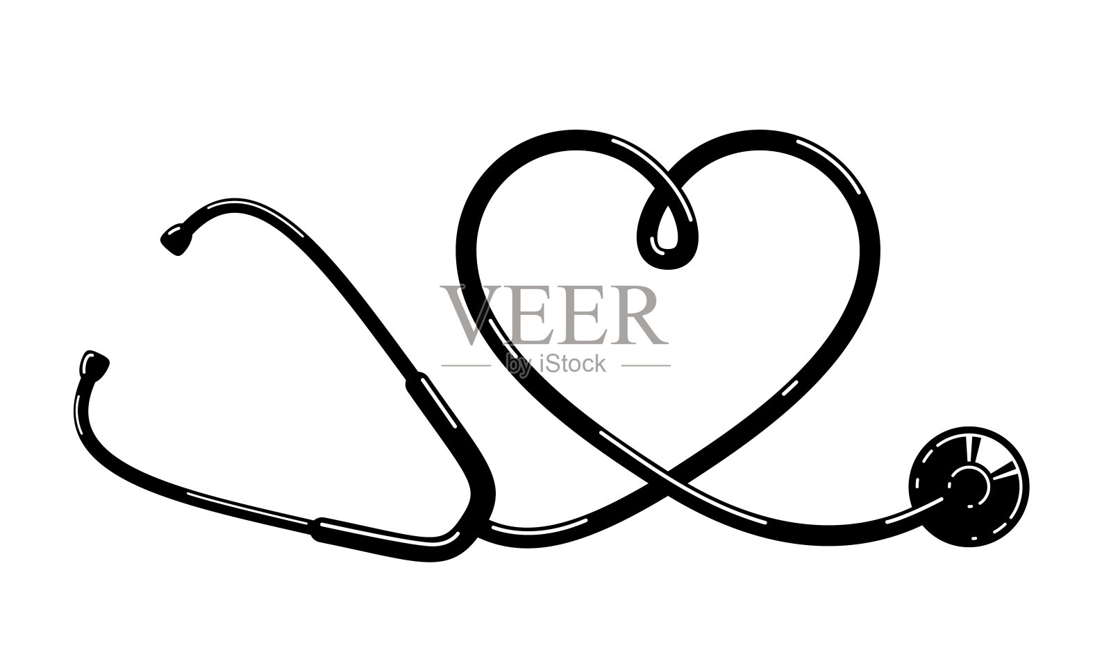 心形听诊器矢量简单图标孤立在白色背景，心脏病主题插图或标志。插画图片素材