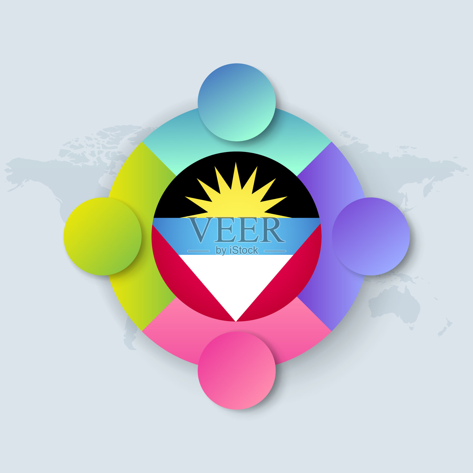 世界地图上的安提瓜和巴布达信息图设计旗帜插画图片素材