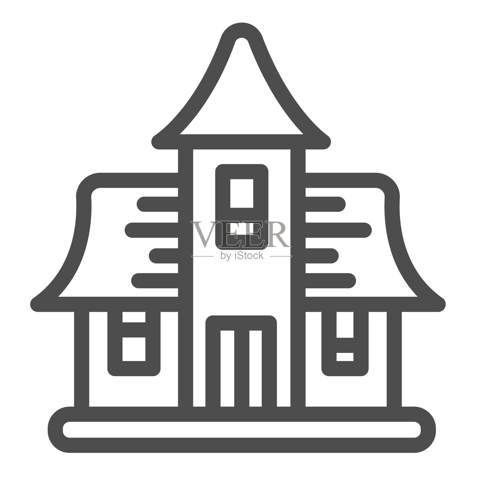 鬼屋，废弃的建筑，被诅咒的大厦线图标，万圣节概念，庄园矢量标志上的白色背景，轮廓风格图标的移动概念和网页设计。矢量图形。插画图片素材