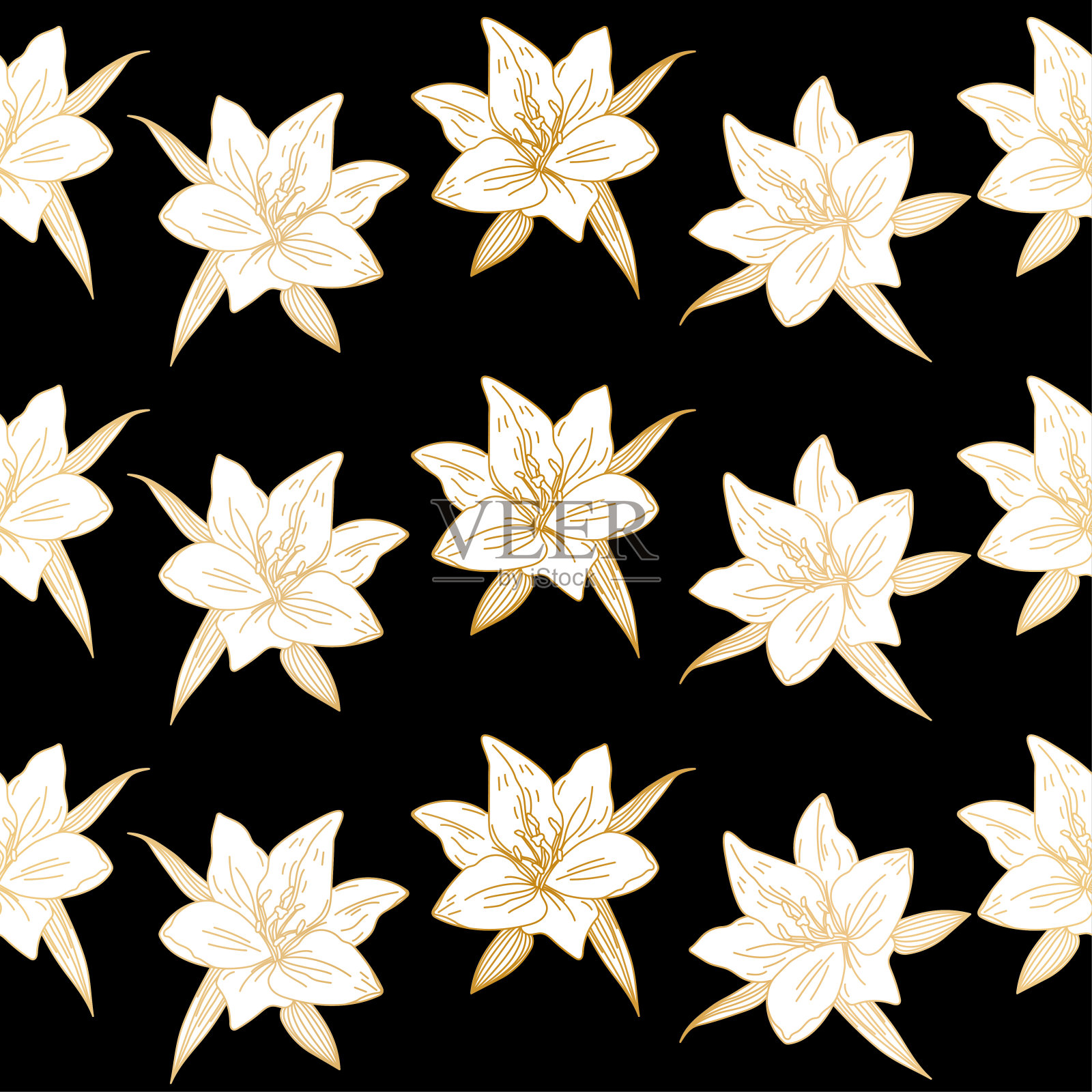 百合花奢华金色背景插画图片素材