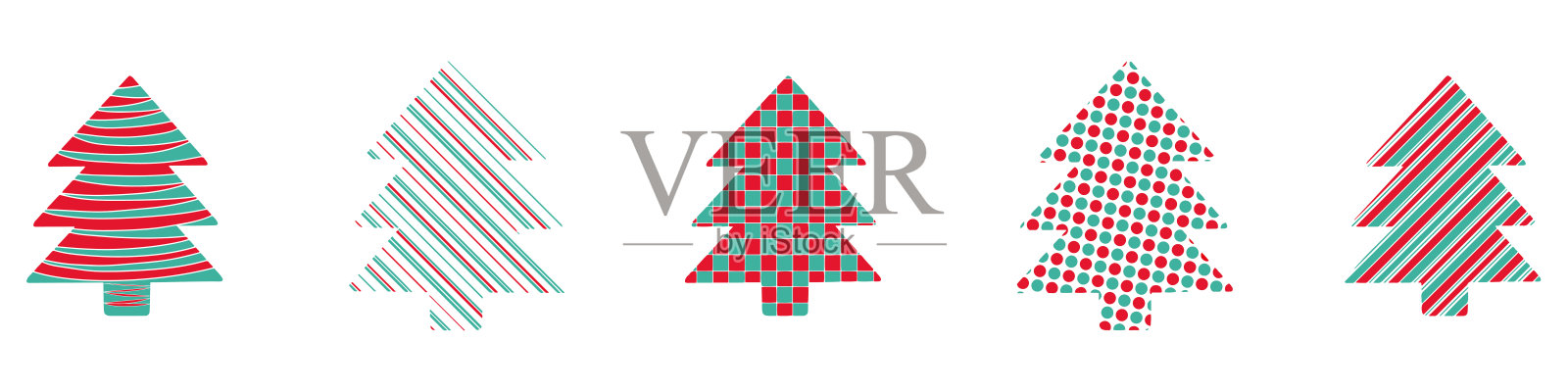 涂鸦设置的圣诞树在白色的背景为任何一种设计。孤立的矢量图。插画图片素材