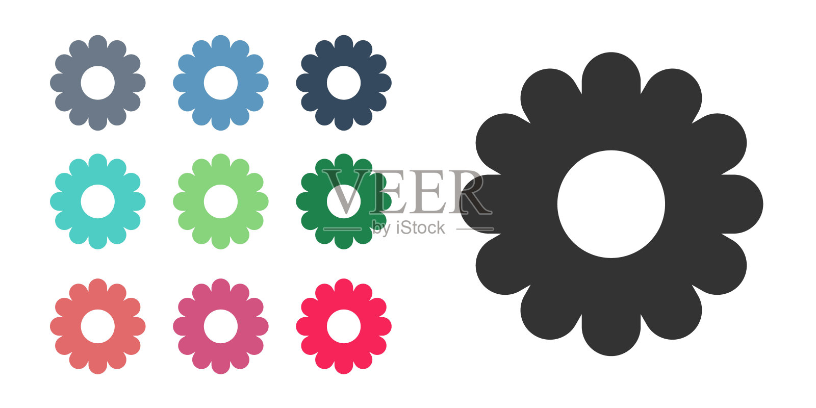 黑色花图标孤立在白色背景。甜蜜的天然食品。设置图标丰富多彩。向量图标素材