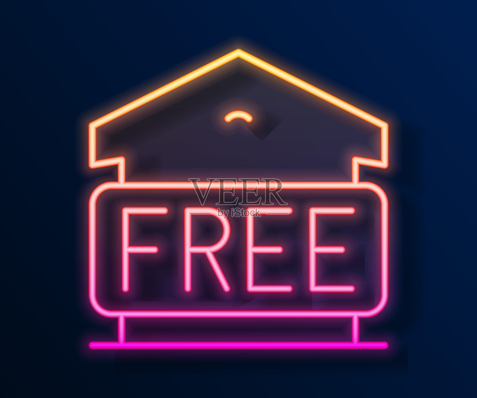 发光的霓虹灯线免费存储图标隔离在黑色背景。向量插画图片素材