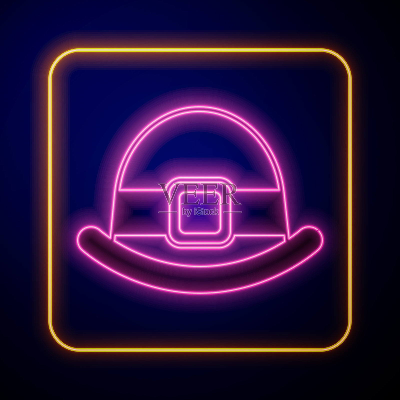 发光的霓虹灯小精灵帽子图标孤立在黑色背景。圣帕特里克节快乐。爱尔兰国家假日。向量插画图片素材