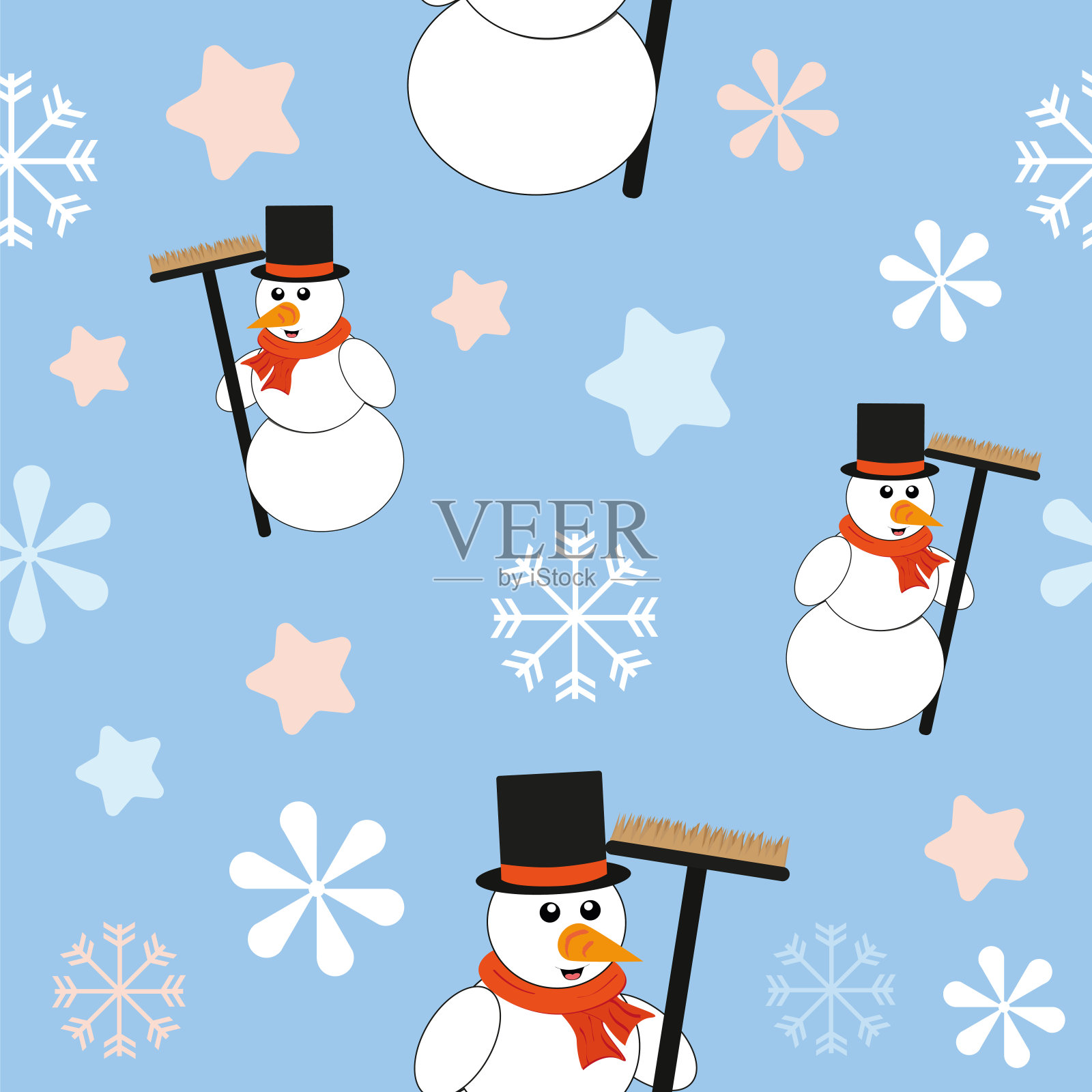 可爱的雪人和冰花、冰晶和雪花的无缝图案设计元素图片