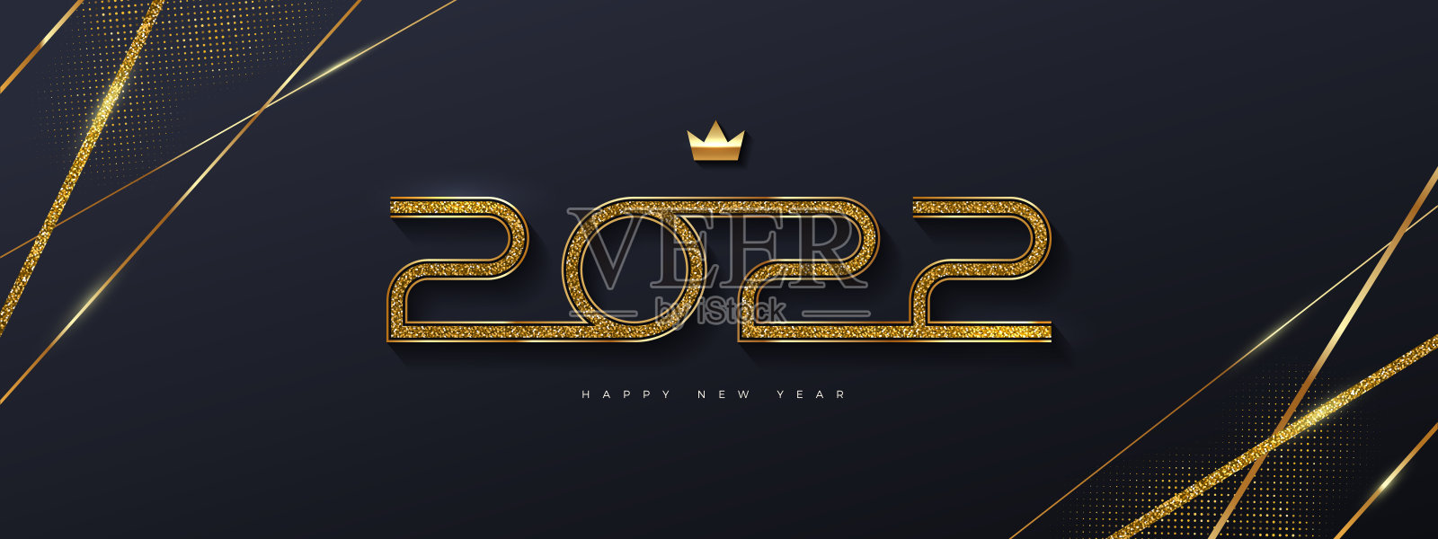 2022年新年标志。带有金色年份的问候设计。设计贺卡，请柬，日历等。设计模板素材