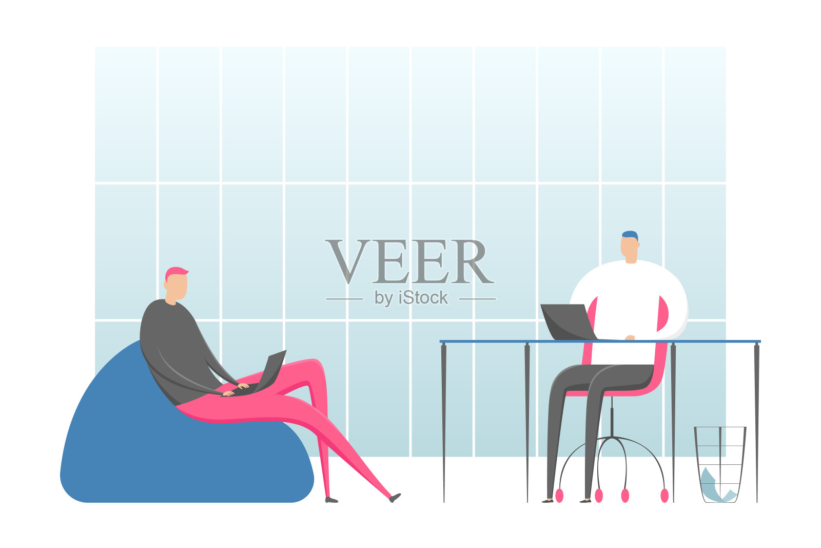 在办公室用笔记本电脑工作的男人。矢量图插画图片素材