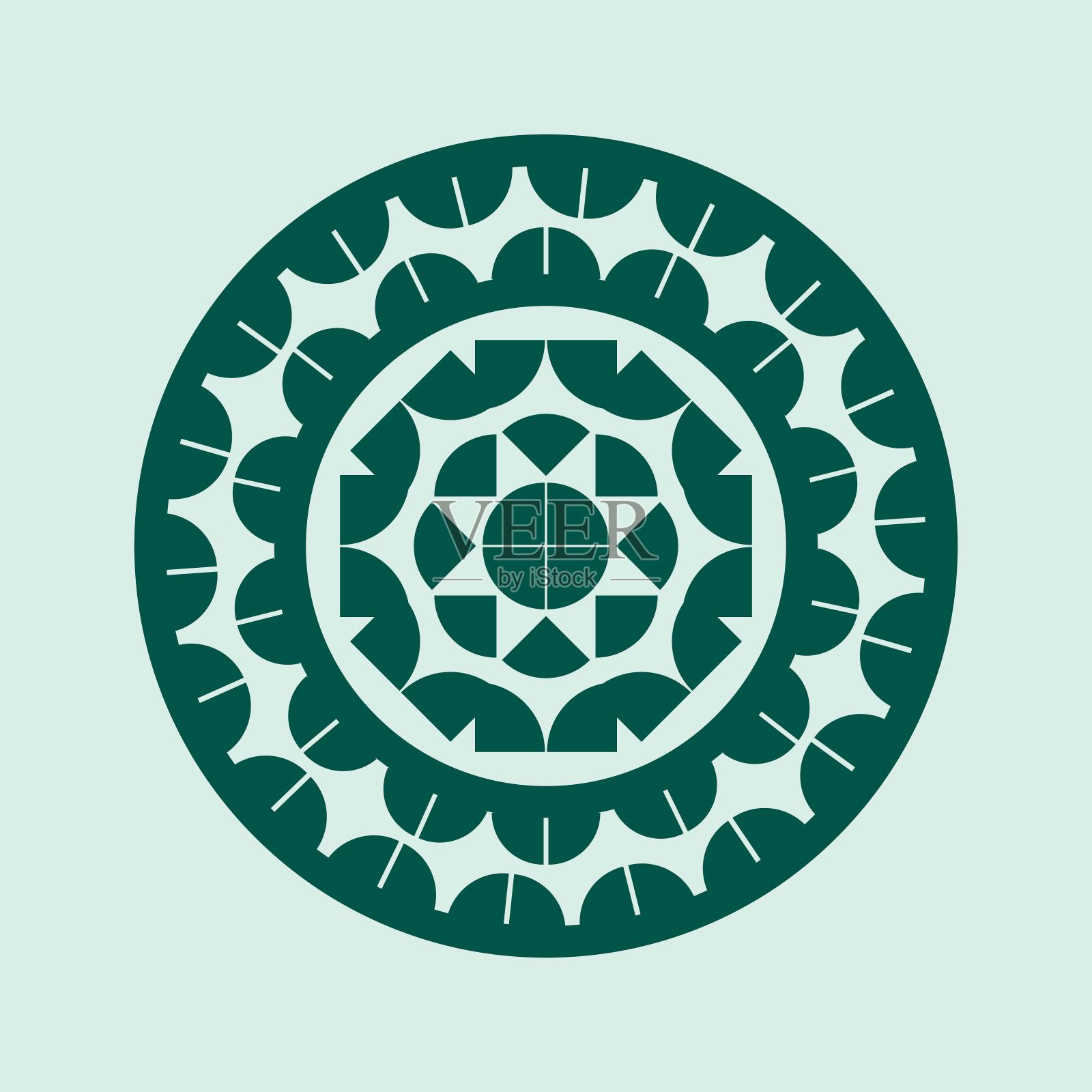 绿色简单曼荼罗矢量设计。曼荼罗设计为瓷砖、陶瓷、墙面设计。插画图片素材