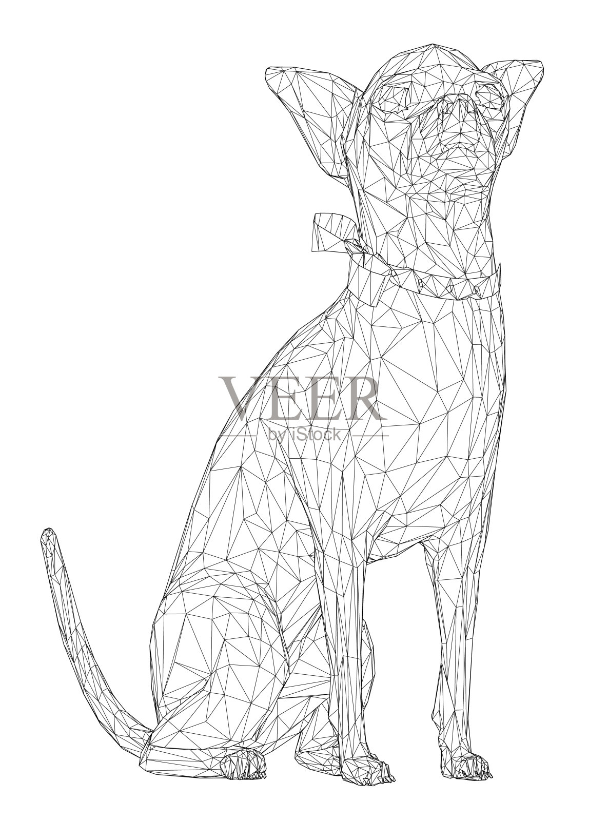 坐狗线框从黑色线孤立在白色背景。3 d。矢量图插画图片素材