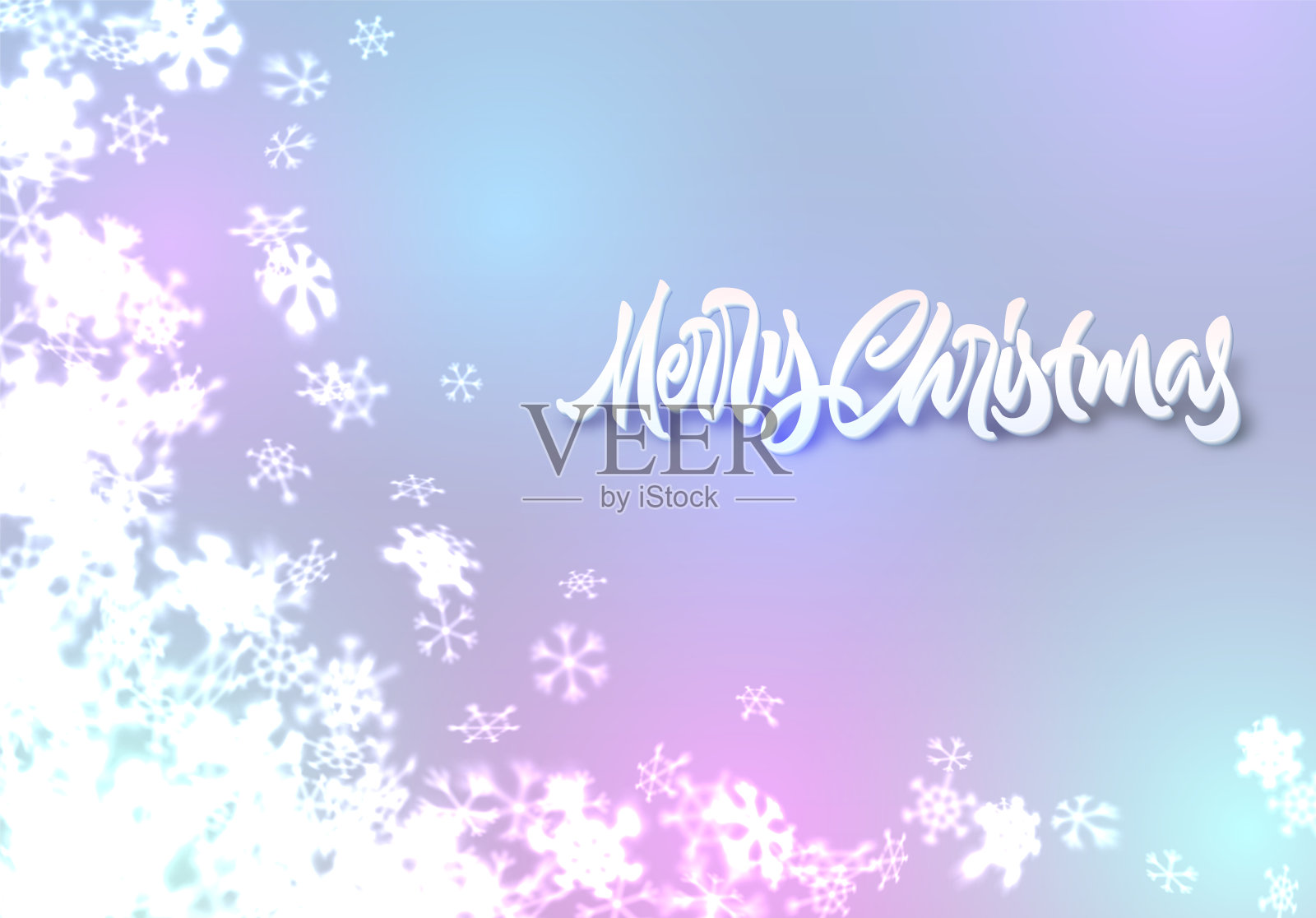 圣诞雪花背景与飘落的雪花和字母或书法问候文本插画图片素材