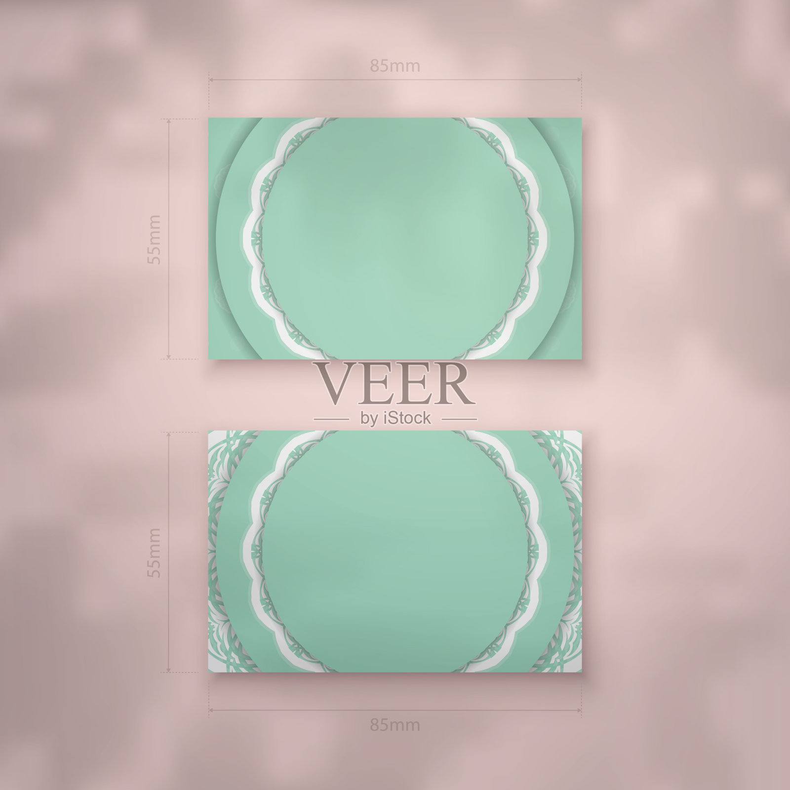 名片模板薄荷色与曼荼罗白色装饰您的个性。插画图片素材