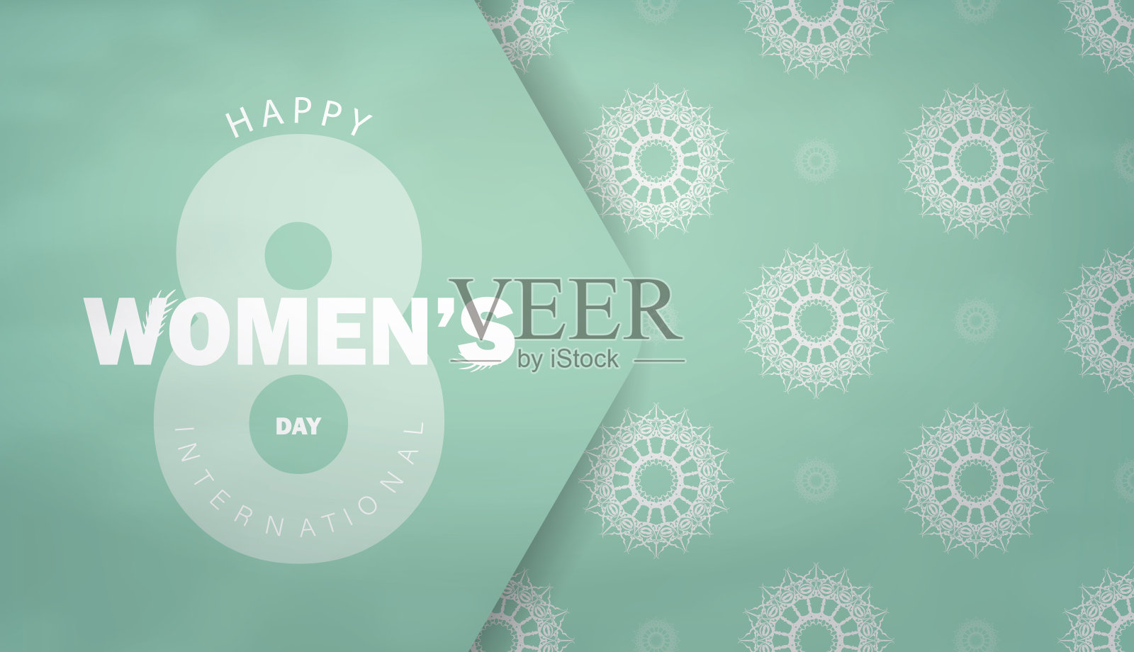 国际妇女节薄荷色传单与复古白色装饰插画图片素材