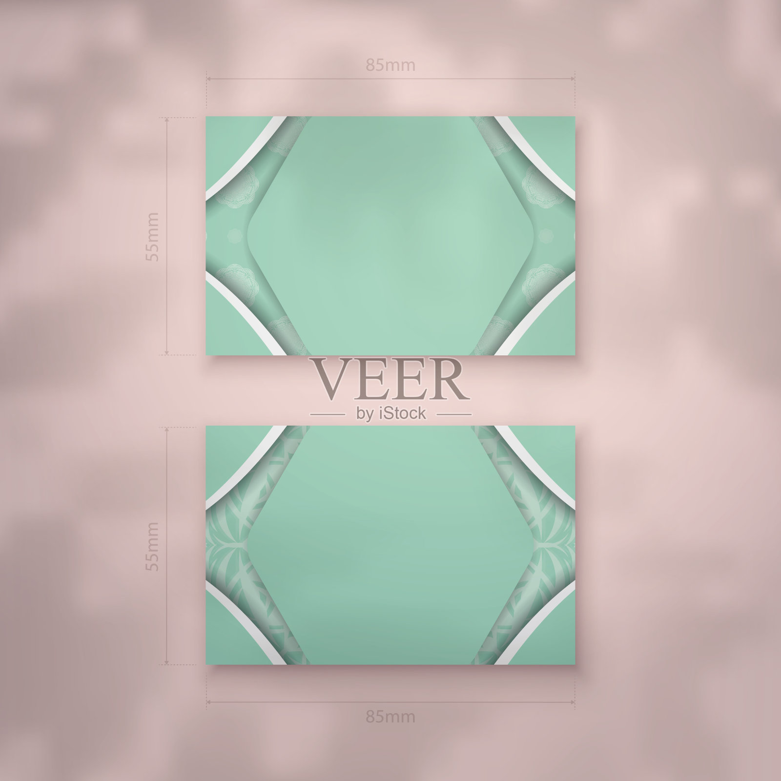 薄荷色名片与曼荼罗白色装饰您的品牌。插画图片素材