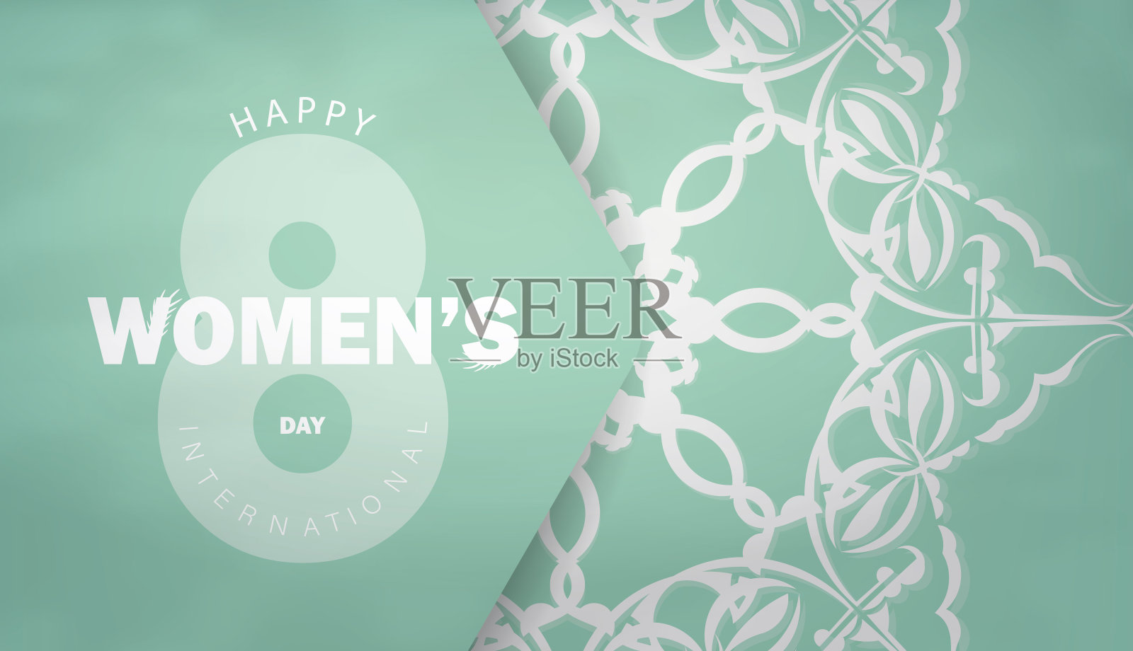 假日宣传单3月8日国际妇女节薄荷色与冬季白色图案插画图片素材