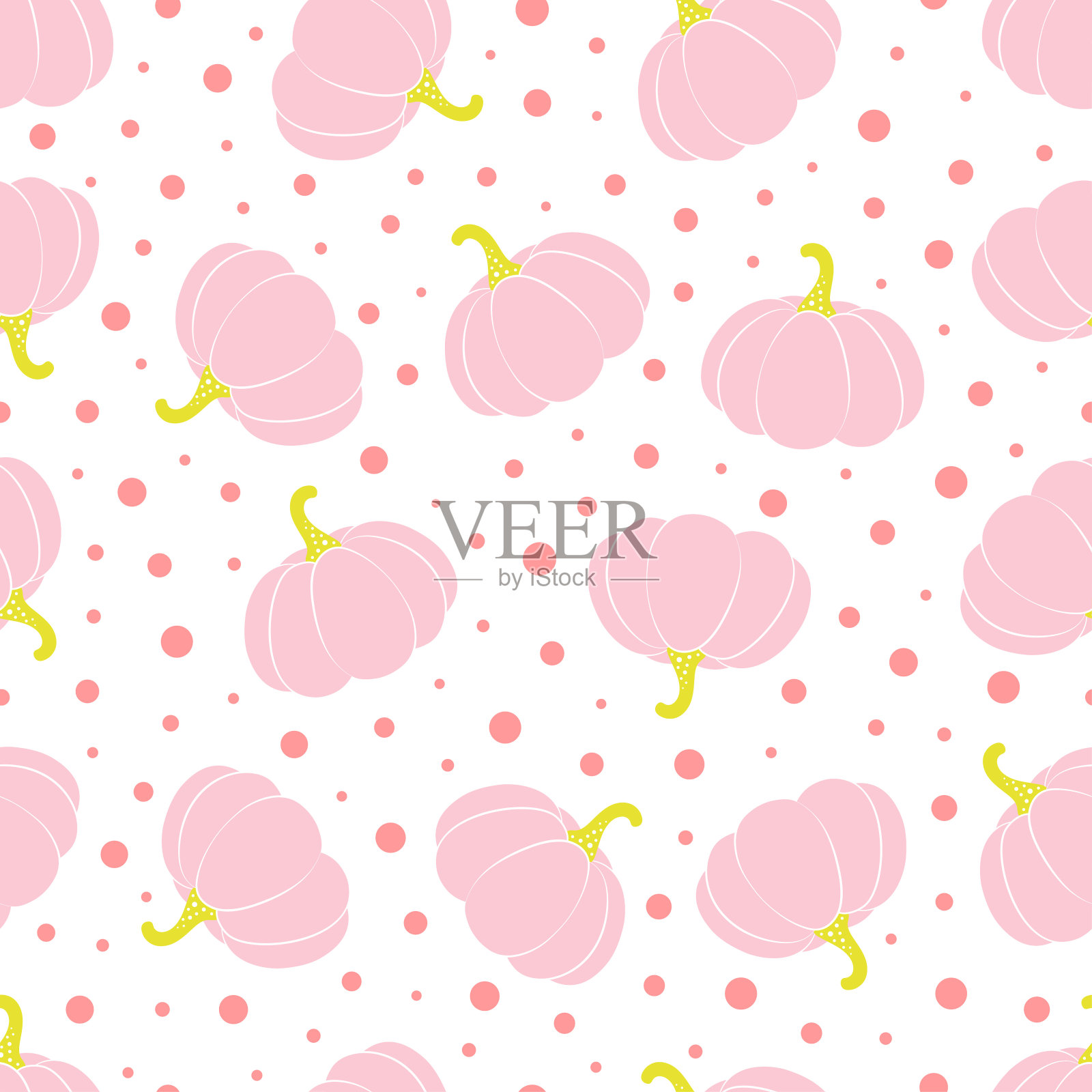 白色上有可爱的粉红色南瓜的无缝图案插画图片素材