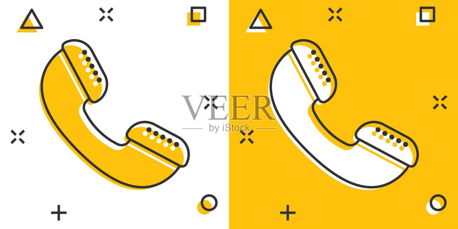 漫画风格的手机图标。电话谈话卡通矢量插图在白色孤立的背景。热线联系飞溅效应的经营理念。设计元素图片