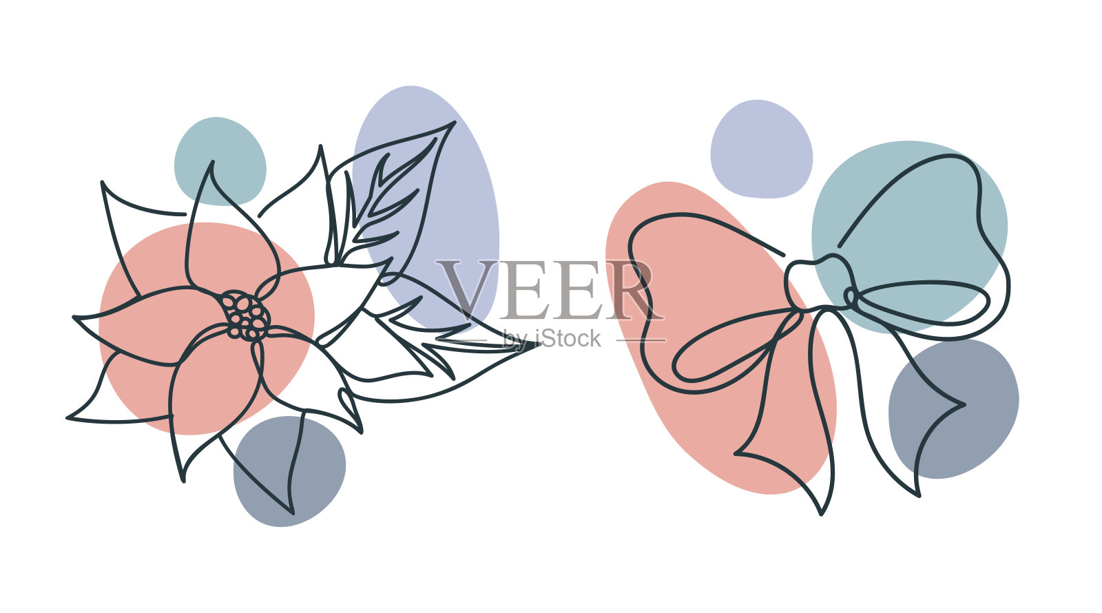 圣诞红和蝴蝶结。设计元素图片