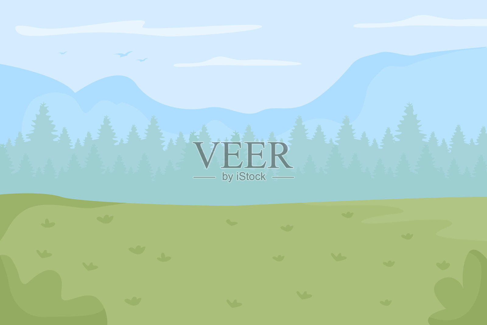 绿色休闲空间平面色彩矢量插图插画图片素材