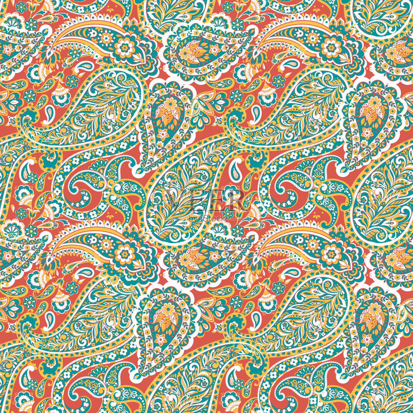 佩斯利无缝花卉图案。大马士革的背景插画图片素材