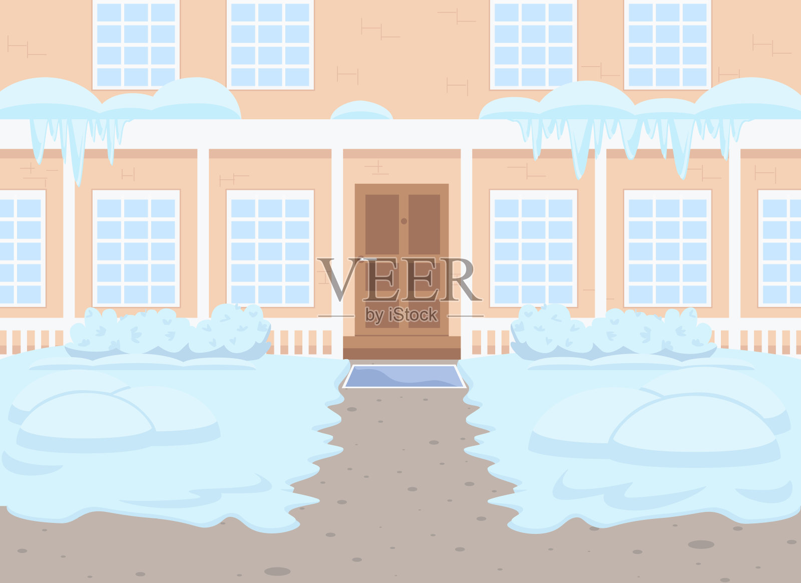 冬季郊区住宅平面颜色矢量插图插画图片素材