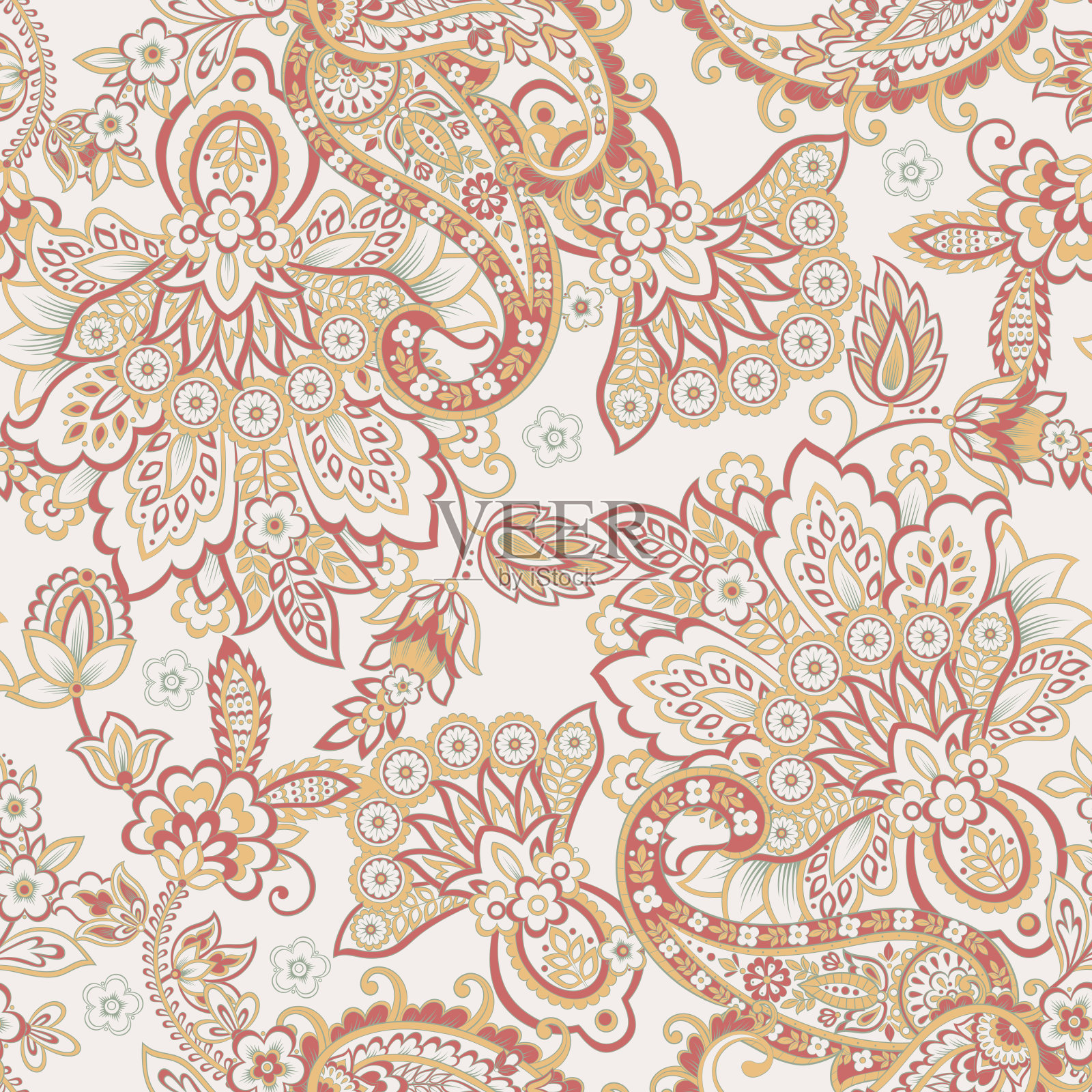 传统无缝佩斯利图案。印度的花卉装饰。插画图片素材