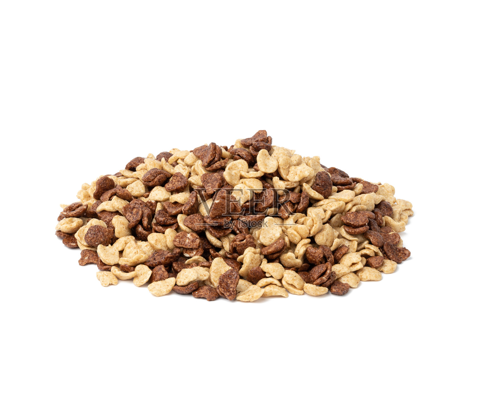 巧克力和蜂蜜玉米片放在白色的背景上。早餐加牛奶照片摄影图片