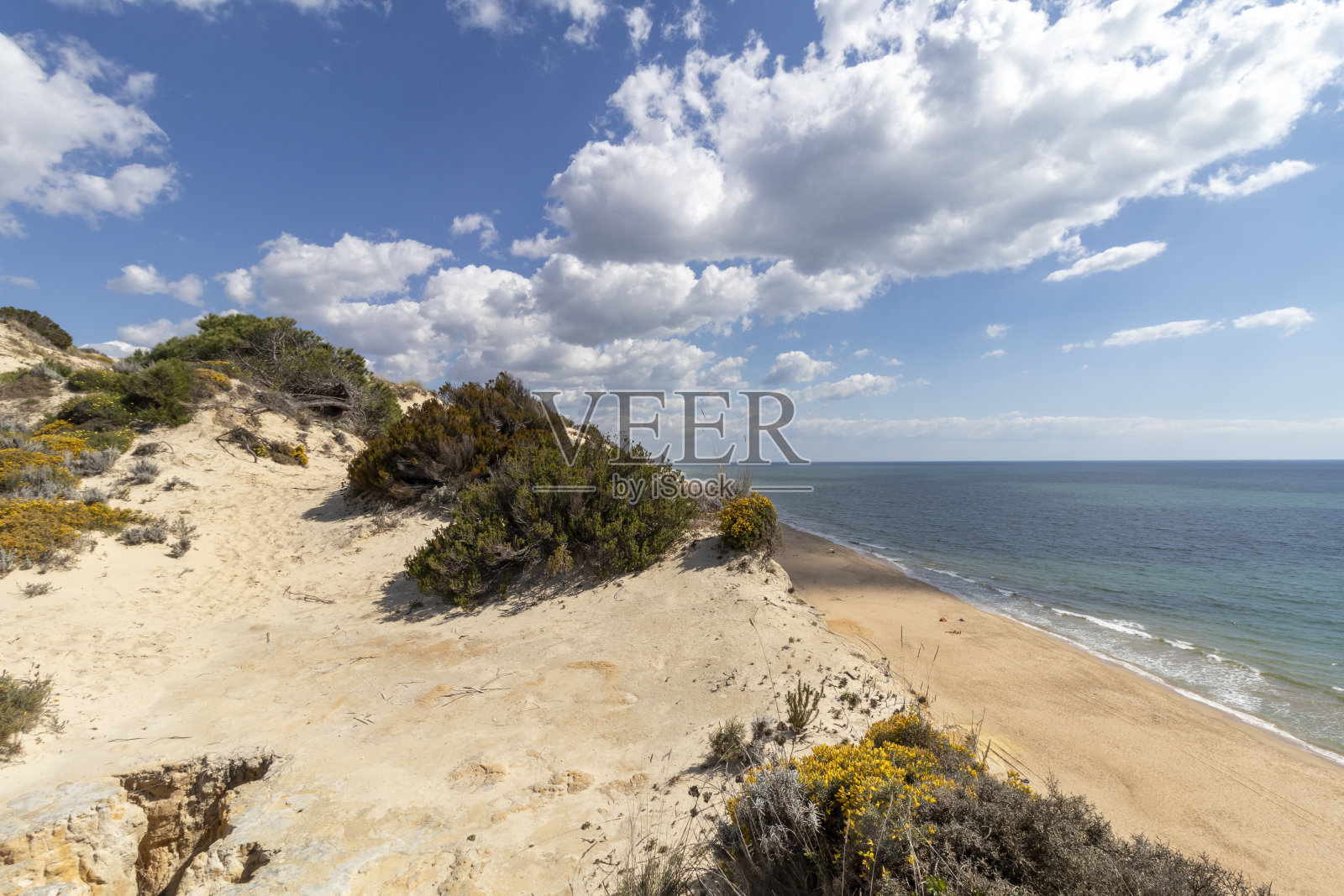 西班牙韦尔瓦省的马扎贡海滩。照片摄影图片
