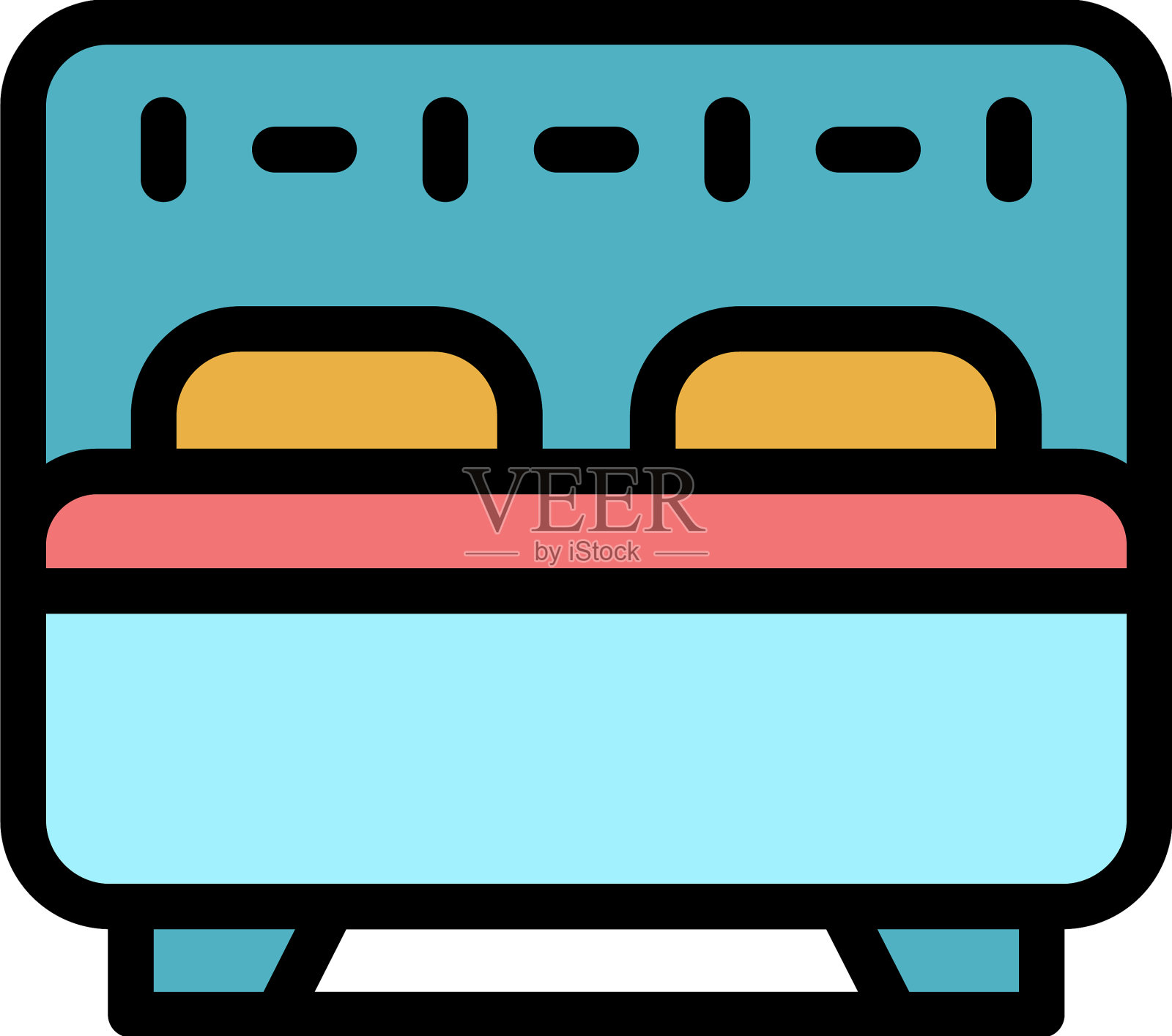 双人床图标颜色轮廓插画图片素材