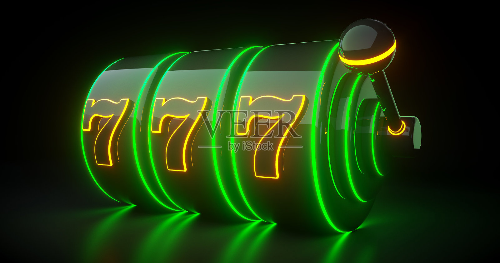 未来，现代黑色和霓虹绿色，橙色老虎机- 3D插图照片摄影图片