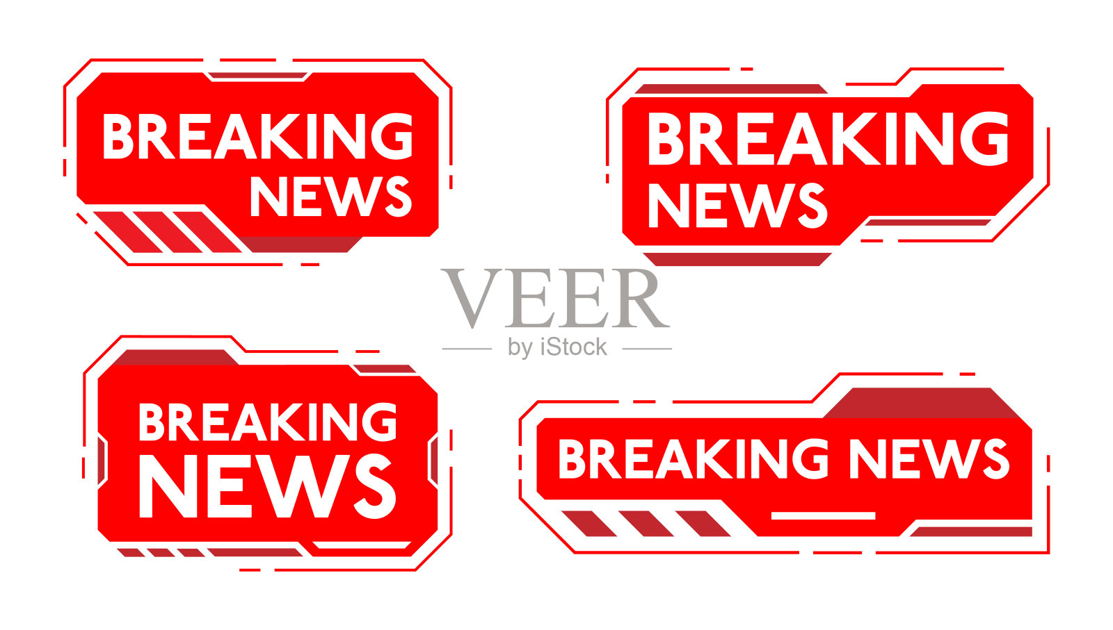 突发新闻设置在红色框架hud矢量设计。设计元素图片