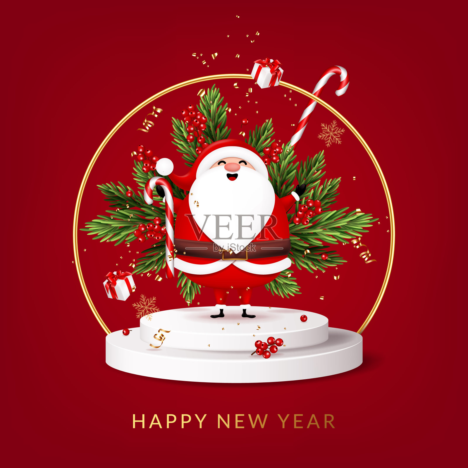 圣诞和新年贺卡与圣诞老人设计模板素材