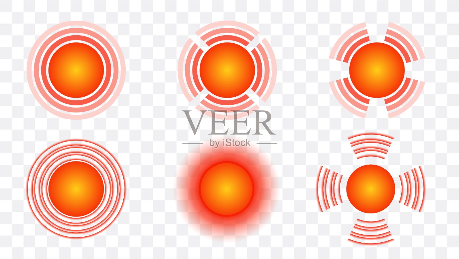 疼痛点疼痛定位标记疼痛抽象符号集合红色圆圈雷达图标医疗设计符号矢量插图身体疼痛点标记肌肉疼痛、疼痛头痛或健康插画图片素材