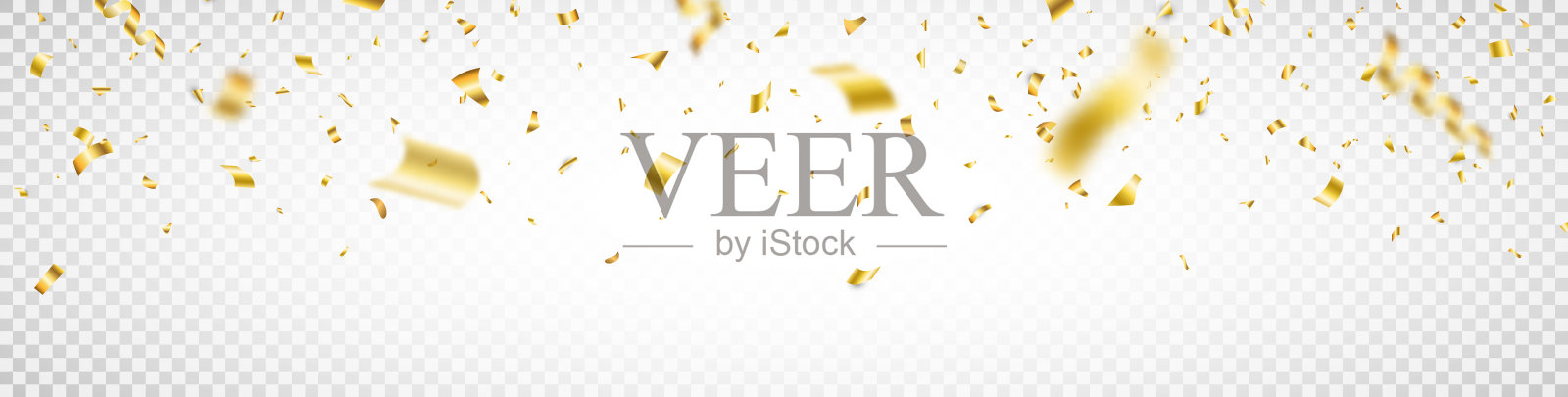 金色的纸屑落下。五彩纸屑框架长背景。周年庆典横幅。明亮的金色节日金箔。生日晚会的背景。节日的设计元素。矢量图插画图片素材