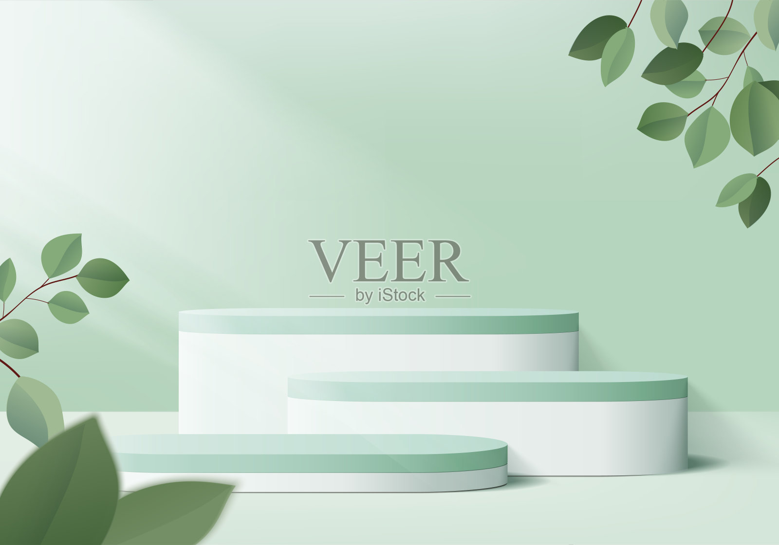 3d背景产品展示最小的讲台场景与几何平台。背景矢量3d与获奖者奖台。展示化妆品。舞台展示在基座上的现代工作室绿色粉彩插画图片素材