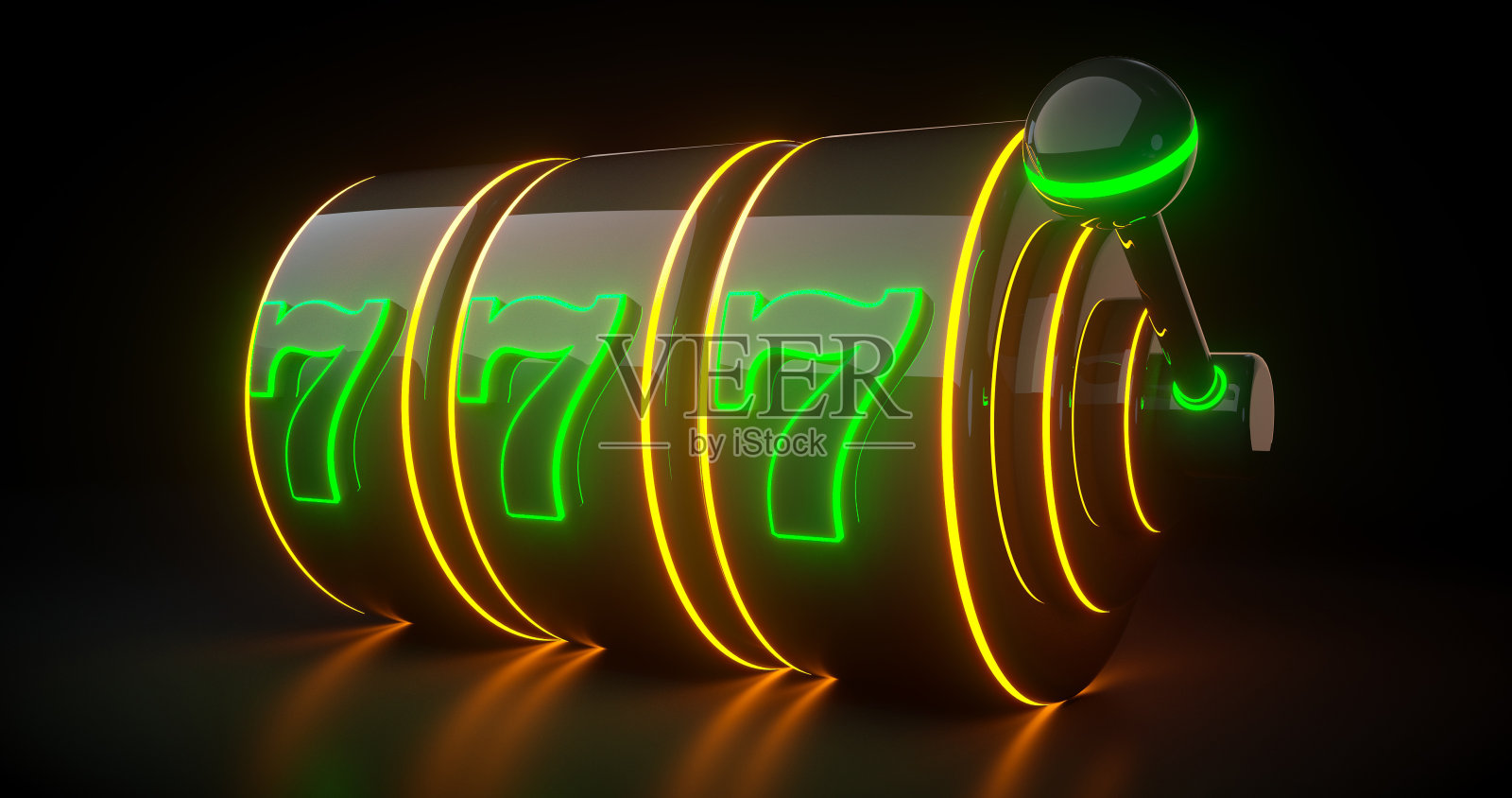 未来主义，现代黑色和霓虹橙色，绿色老虎机- 3D插图照片摄影图片