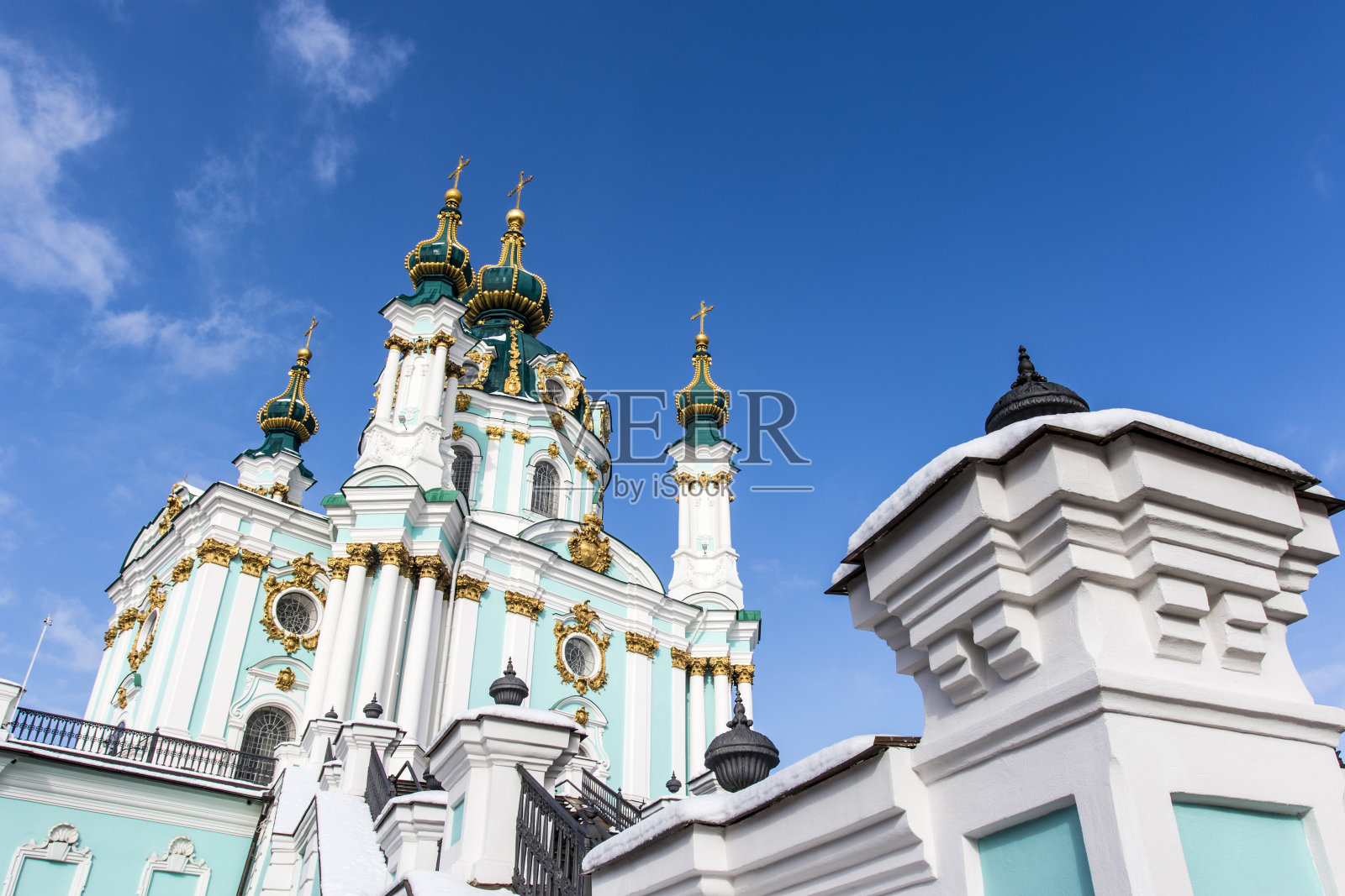 圣安德鲁教堂的正面-乌克兰基辅的俄罗斯东正教教堂，乌克兰，欧洲照片摄影图片