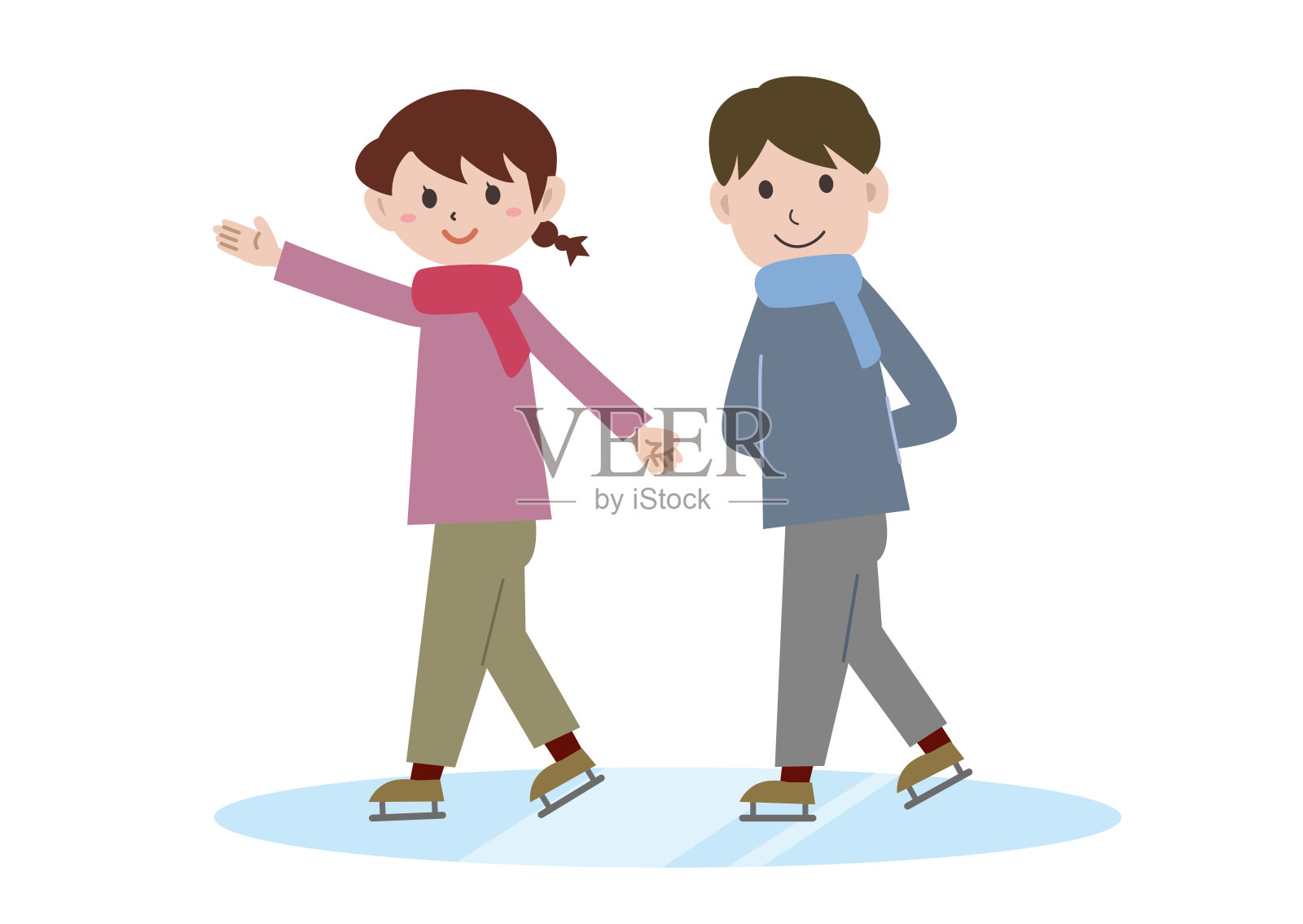 在冬天滑冰的人插画图片素材