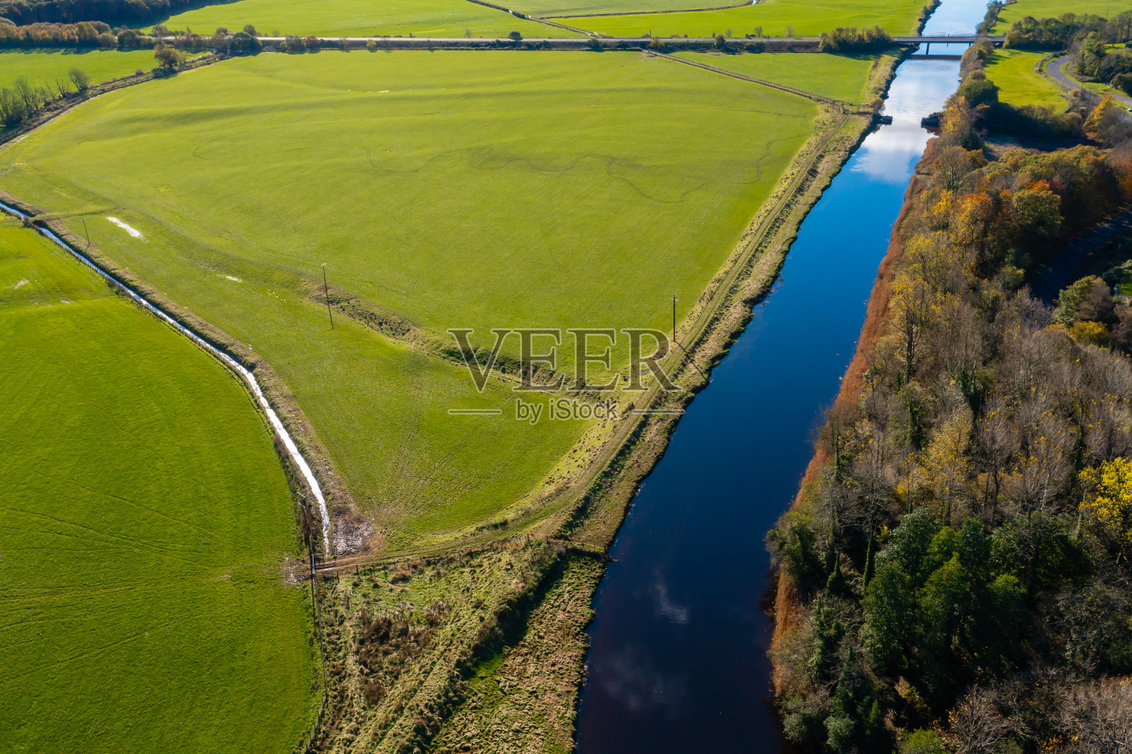 苏格兰乡村秋季运河鸟瞰图照片摄影图片