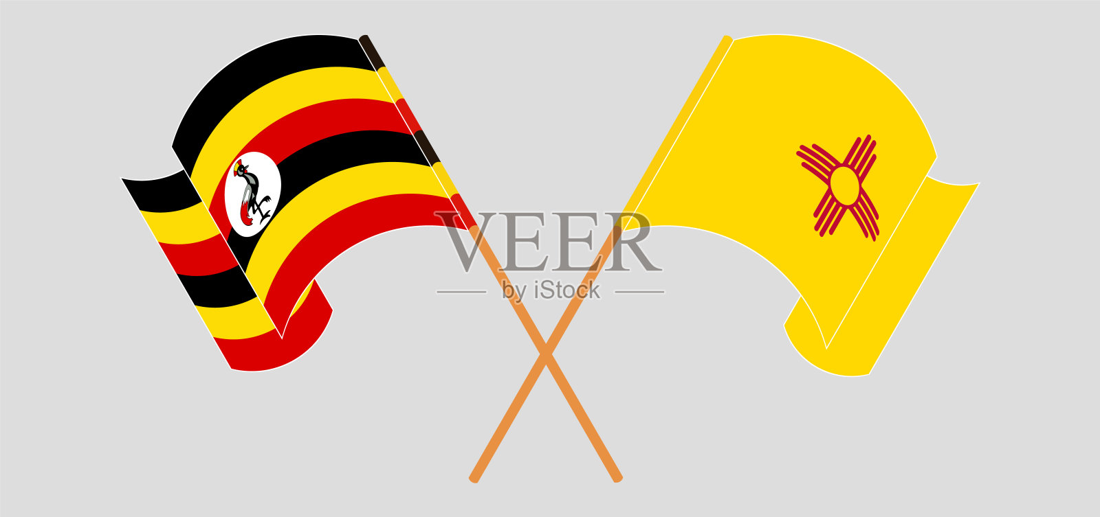 交叉并挥舞着乌干达和新墨西哥州的旗帜设计元素图片