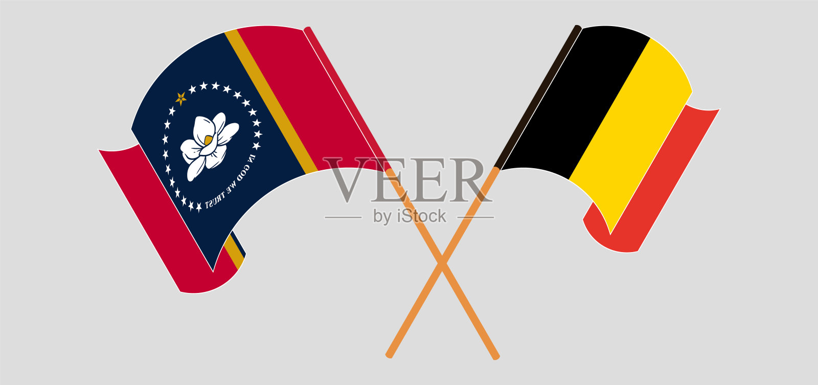 交叉并挥舞着密西西比州和比利时的国旗设计元素图片