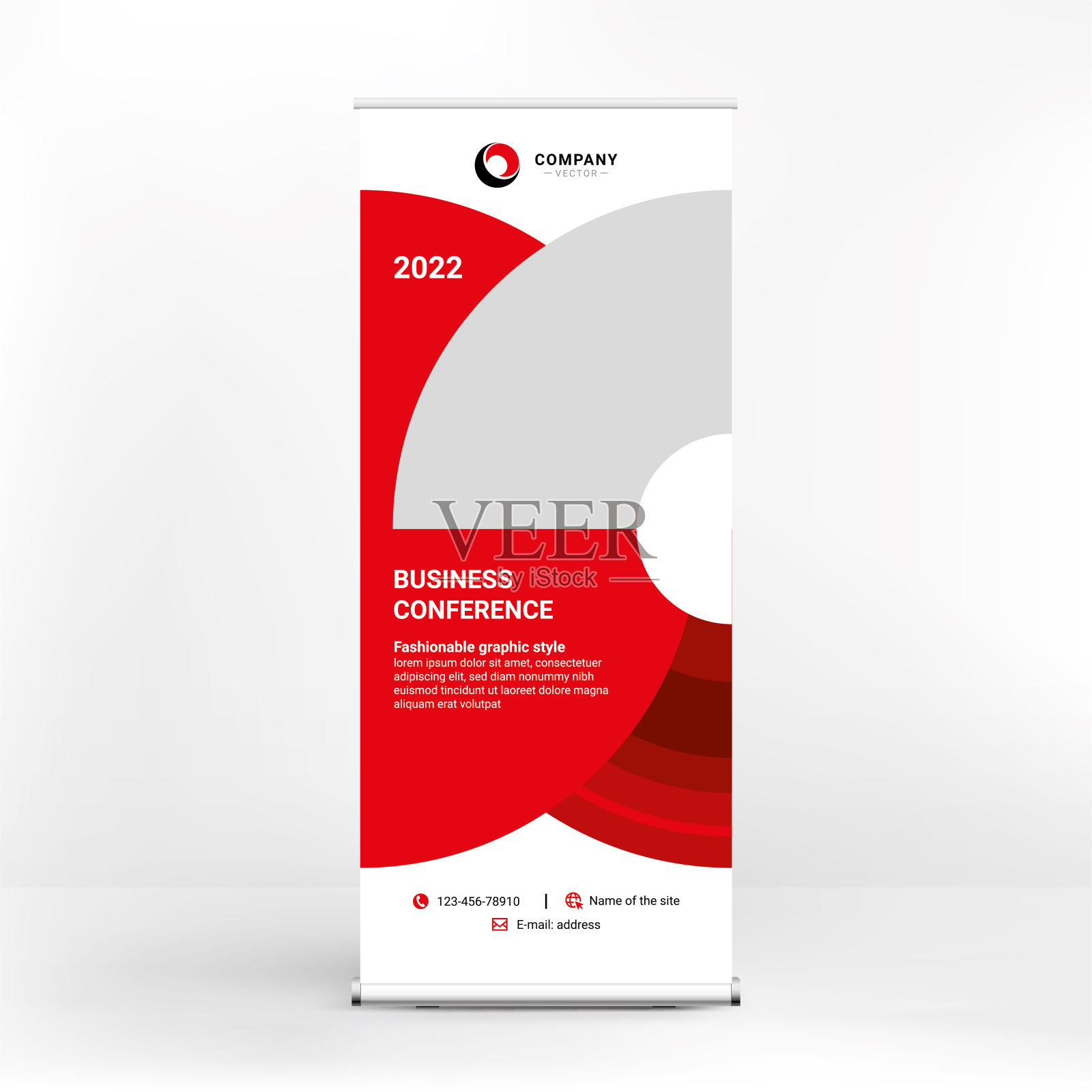 横幅设计，为广告，会议，研讨会，放置照片和文本的海报模板卷起来的站。展示创意背景设计模板素材