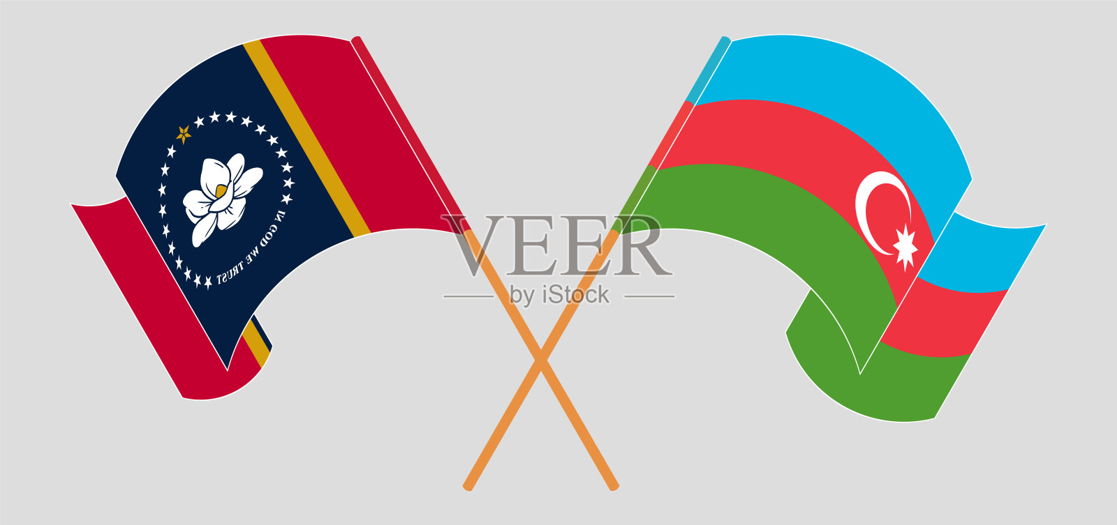 交叉并挥舞着密西西比州和阿塞拜疆的国旗设计元素图片