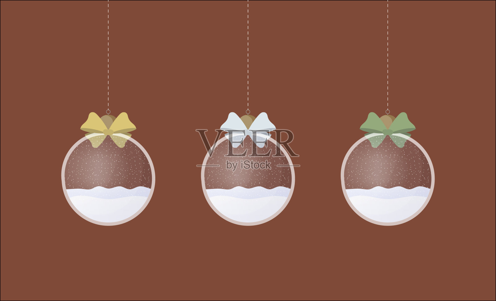 透明银色圣诞球里面有雪。红色背景。向量插画图片素材