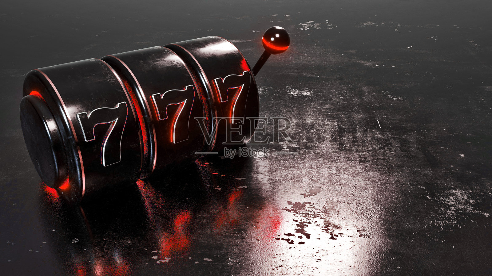 未来黑色金属和红色霓虹灯老虎机- 3D插图照片摄影图片