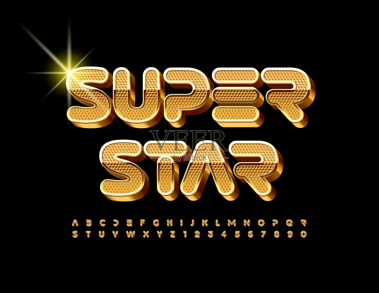 向量豪华标志超级明星。黄金字母字母和数字集合设计元素图片
