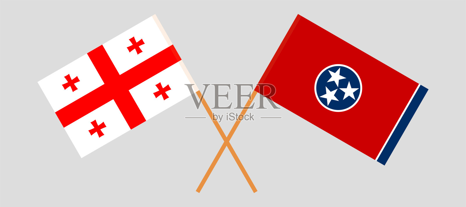 乔治亚州和田纳西州的国旗交叉。官方色彩。正确的比例插画图片素材