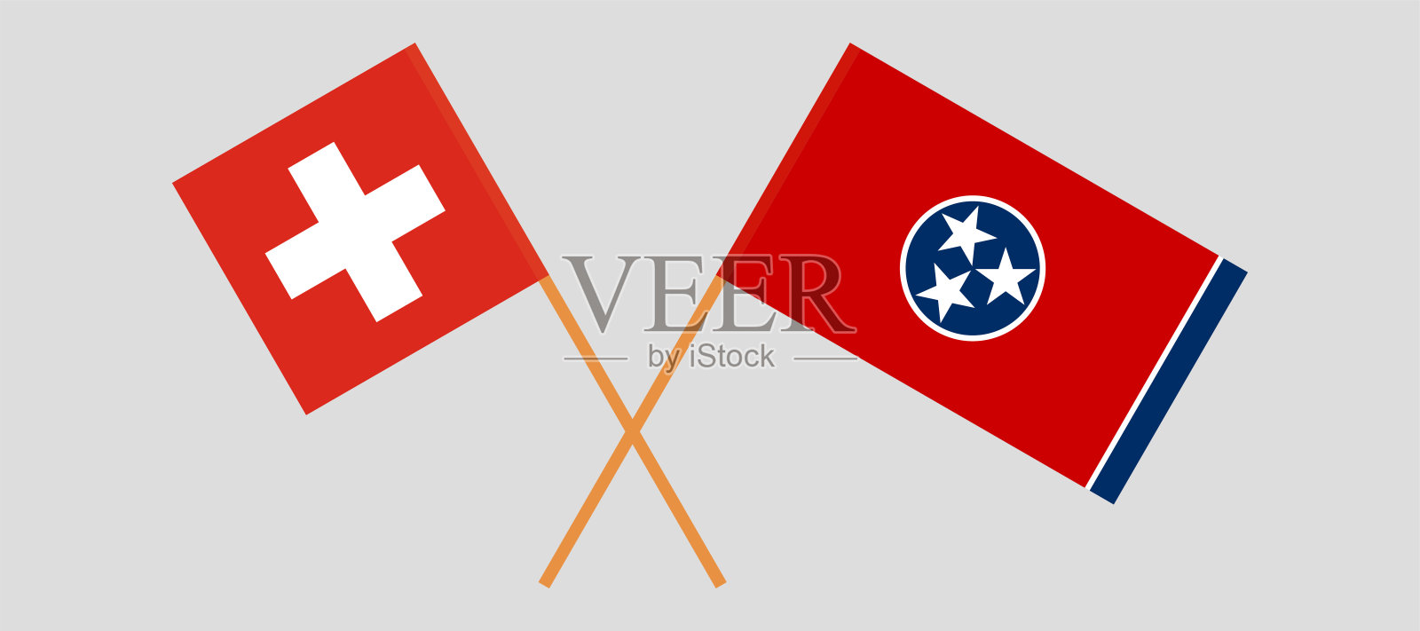 瑞士和田纳西州的国旗交叉。官方色彩。正确的比例设计元素图片