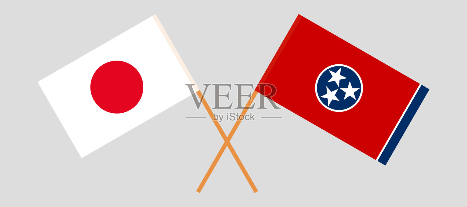 日本国旗和田纳西州国旗交叉。官方色彩。正确的比例插画图片素材