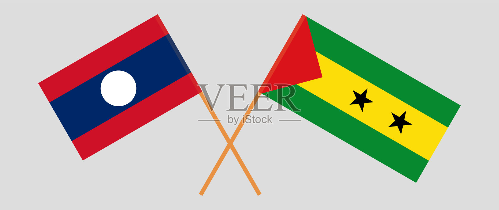 老挝和圣多美和普林西比的交叉旗帜。官方色彩。正确的比例设计元素图片